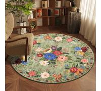 BYBSRLL Tapis Rond 120cm Lavable Machine, Moquette Antidérapante Poil Bas Style Boho, Motif Floral Oriental Doux pour Salon, Chambre, Cuisine, Nursery, Bureau