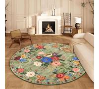 BYBSRLL Tapis rond doux et antidérapant - Lavable en machine - Style bohème - Pour salon, chambre à coucher, cuisine, chambre d'enfant, salon, chaise de bureau, entrée, bain - Vert - 120 cm