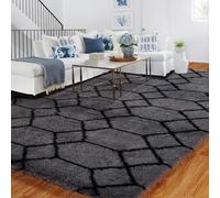 BYBSRLL Tapis Salon 120x180cm Géométrie, Tapis Chambre Cool Gris et Noir, Lavable en Machine Tapis a Motif, Doux Shaggy AntidéRapant Moquette, pour Descente de Lit et Salle de Repos, Salle de Réunion