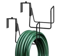 Byfoyif 2 Pcs Support Tuyau Arrosage en Métal, Dévidoirs Tuyaux Arrosages Ajustable Compatible avec Planches de 3,5 à 6,8 cm d'Épaisseur, Accroche Tuyau Arrosage Noir, pour Jardin Piscine Clôture