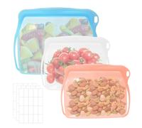 Byfoyif Sac Congélation Zip en Silicone (2x500 ml, 1x1000 ml), Sachet Alimentaire Cuisine Réutilisable, Pochette Zippée Alimentaire Refermable, Sac Congélation Lavable sans BPA, pour Fruit Noix Légume