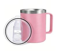 Byitin Mug Isotherme Café 360ml avec Poignée en Inox, Tasse Isotherme Anti-Fuite avec Couvercle, Travel Tumbler Réutilisable pour Bureau, Camping et Déplacements（Rose）