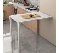 BYJSJY Table Murale Rabattable en Panneau Épaissi avec Pieds en Acier, Table de Cuisine Pliable Gain de Place, Table à Manger/Bureau Mural Anti-Rayure pour Cuisine Salon(White,80x70cm(31.5x27.5in))