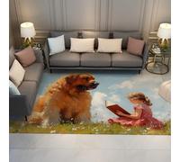 BYLEEHOMED Tapis Animaux Mignons Fille Prairie Printemps Lavable 60x90cm