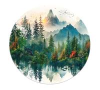BYLEEHOMED Tapis Rond de Mountain Lake Forest 120 cm Tapis lavables à la Machine Décors antidérapants en Nature Salon Moquette carpette intérieur à Fort trafic