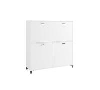 byLIVING Secrétaire Montana/Secrétaire Blanc Mat/Armoire de Bureau avec 1 Rabat et 2 Portes/poignées Noires/L 120, H 127, P 40 cm