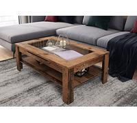 byLIVING Table Basse Moderne avec Insert en Verre et tiroir généreux Aspect Bois Ancien/Table d'appoint avec Grand Espace de Rangement/l 110 x H 43 x P 67 cm