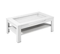 byLIVING Table Basse Ralph avec Beaucoup d'espace de Rangement | Table basse avec plateau en verre et tiroir généreux en blanc, l 110, H 43, P 67 cm