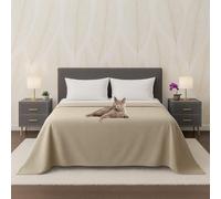 Byour3 - Couvre-lit Pur Coton 100% Biologique LÉGER pour 1 Ou 2 Personnes Rectangulaire Lit Grand Simple Double Tissu Ameublement Couvrir Tout Hypoallergénique Granfoulard (Delta Beige, Queen Size)