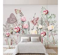 BYSQX Papier Peint Panoramique 3D Rose, Fleur et Papillon - Tapisserie Murale Intissée pour Décoration Fond de TV Salon 300x210cm