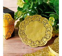 BYUTFA 50pcs 3,5 Pouces Creux Floral Rond Dentelle Papier napperons fête Bricolage napperon doré