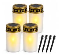 BYZESTY Bougie Funéraire LED Capteur Lumière - Lampe Cimetière Étanche IP55, 4 Pièces, Blanc, 7 x 12 cm