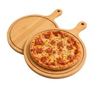 BYZESTY Lot de 2 Assiettes à Pizza en Bois de Bambou 30cm, Assiette à pizza, Planche à pizza avec Poignée, Planche à Découper pour Pizza, Foccacia ou Pain, Accessoires de Cuisine