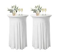 BYZESTY Lot De 2 Nappe Mange Debout 60 X 110 Cm, Blanche Housse pour Table Haute, Housse pour Table Haute Ronde, Extensibles en Spandex Nappe pour Cocktail pour Banquet Mariage Anniversaire Bar