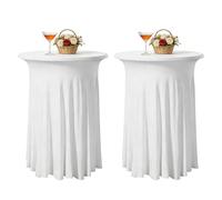 BYZESTY Lot De 2 Nappe Mange Debout 80 X 110 Cm, Blanche Housse pour Table Haute, Housse pour Table Haute Ronde, Extensibles en Spandex Nappe pour Cocktail pour Banquet Mariage Anniversaire Bar