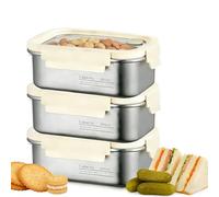 BYZESTY Lot de 3 Boîtes Hermétiques en Inox, 800ml Boîtes Alimentaires en Acier Inoxydable avec Couvercle, Boîtes de Conservation Hermétiques, Boîtes en Inox pour Micro-ondes et Congélation