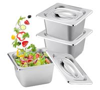 BYZESTY Lot de 3 récipients GN 1/6 en acier inoxydable avec couvercle, hauteur 10 cm, récipient gastronorme pour la conservation des aliments, la cuisson à la vapeur ou comme insert dans un chafing