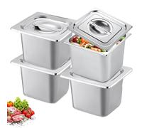 BYZESTY Lot de 4 bacs gastro inox GN 1/6 - hauteur 15 cm - bac inox alimentaire avec couvercle, bac gastro pour stockage alimentaire professionnel