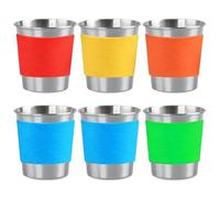 BYZESTY Lot de 6 Gobelets En Acier Inoxydable avec Manchons en Silicone, 260 ml Coupes en acier inoxydable, Gobelet en Acier Inoxydable, Gobelets à Gobelets pour Bureau et Activités Extérieures