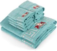 BZ Luxury Serviette Turquoise 8 pièces-2 Serviette de Douche 2 Serviettes pour Le Visage 4 Gants en Bambou & Coton Douces absorbantes .Serviettes pour Salle de Bain invités Spa|Certifiées Oeko-TEX