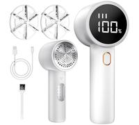BZGG Rasoir Anti Bouloche Électrique,Écran LED,Rechargeable Câble Type-C,Tête à 6 Lames Fraise à Peluches,Idéal pour Vêtements Canapés Couvertures Rideaux,Blanc.
