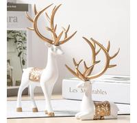 BZHIB 2 Pièces Décoration De Figurine De Renne De Noël, Renne Debout Et Assis Décoration De Cerf D'intérieur De Noël, Décoration De Vacances Et De Noël pour La Maison,White