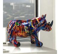 BZHIB Statue de rhinocéros colorée fabriquée à la main en résine de 25,4 cm pour décoration de bureau et d'étagère, décoration unique de maison et de bureau, cadeau pour les amateurs de rhinocéros (D,