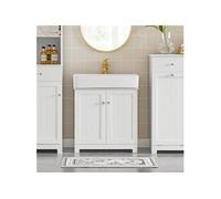 SoBuy Meuble sous Lavabo Salle de Bain -Meuble sous Vasque avec Portes et Étagère Réglable - Meuble de Rangement Salle de Bain Compact en MDF, Blanc, 60x60x29cm, BZR18-W