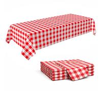 C CRYSTAL LEMON Nappe Plastique Jetable Vichy Rouge et Blanc 137 x 274 cm, Lot de 4 Nappes Rectangulaires pour Barbecue, Fête, Anniversaire, Pique-Nique