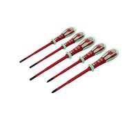 C.K Tools Jeu de 5 Tournevis Dextro Glo VDE Slim Fente PZ, Tournevis Électricien Isolés 1000V, Accès aux Vis Noyées, Manches Bicomposants, Pointes de Précision, Conformes EN 60900 VDE0682, CK T49283PD