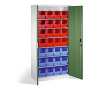 C + P Möbelsysteme Armoire à bacs C+P avec 28 bacs à bec, H1980xL1000xP420mm Façade vert réséda Corps gris clair Quantité:1