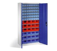 C + P Möbelsysteme Armoire à bacs C+P avec 72 bacs à bec et bacs à rayonnages, H1980xL1000xP420mm Façade bleu gentiane Corps gris clair Quantité:1