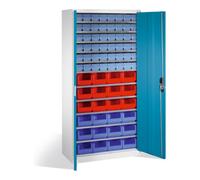 C + P Möbelsysteme Armoire à bacs C+P avec 72 bacs à bec et bacs à rayonnages, H1980xL1000xP420mm Façade bleu clair Corps gris clair Quantité:1