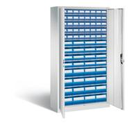 C + P Möbelsysteme Armoire à bacs C+P avec 72 bacs d'étagères, H1980xL1000xP420mm Façade bleu clair Corps gris clair Quantité:1