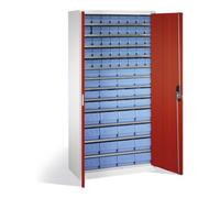 C + P Möbelsysteme Armoire à bacs C+P avec 72 bacs d'étagères, H1980xL1000xP420mm Façade rouge ru orps gris clair Quantité:1