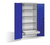 C + P Möbelsysteme Armoire à outils C+P à portes battantes, 4 tablettes et 3 tiroirs, H1950xL930xP500mm Façade bleu gentiane Corps gris clair Quantité:1