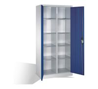 C + P Möbelsysteme Armoire à outils C+P avec portes battantes, 10 compartiments intérieurs, H1950xL930xP500mm Façade bleu gentiane Corps gris clair Quantité:1