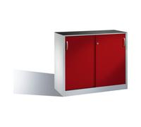 C + P Möbelsysteme Armoire à outils C+P avec portes coulissantes, intérieur 1 tablette, H1000xL1200xP400mm face avant rouge ru aisson gris clair Quantité:1