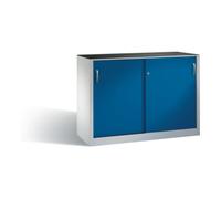 C + P Möbelsysteme Armoire à outils C+P avec portes coulissantes, intérieur 2 x 1 tablette, H1000xL1600xP400mm Avant Corps bleu gentiane Corps gris clair Quantité:1
