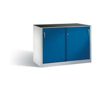 C + P Möbelsysteme Armoire à outils C+P avec portes coulissantes, intérieur 2 x 1 tablette, H1000xL1600xP500mm Avant Corps bleu gentiane Corps gris clair Quantité:1