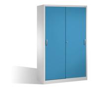 C + P Möbelsysteme Armoire à outils C+P avec portes coulissantes, intérieur 4 étagères, H1950xL1200xP600mm avant bleu clair corps gris clair Quantité:1
