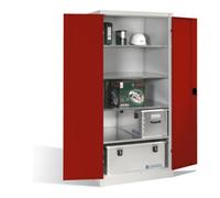 C + P Möbelsysteme Armoire à outils C+P pour charges lourdes XXL avec portes battantes, 4 tablettes intérieures, H1950xL930xP800mm Façade rouge ru orps gris clair Quantité:1