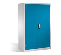 C + P Möbelsysteme Armoire à outils C+P pour charges lourdes XXL avec portes battantes, 4 tablettes intérieures, H1950xL1200xP800mm Façade bleu clair Corps gris clair Quantité:1