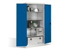 C + P Möbelsysteme Armoire à outils C+P pour charges lourdes XXL avec portes battantes, 4 tablettes intérieures, H1950xL930xP800mm Façade bleu gentiane Corps gris clair Quantité:1