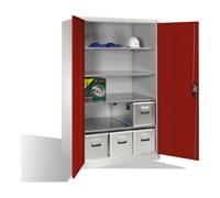 C + P Möbelsysteme Armoire à outils C+P XXL avec portes battantes, 4 tablettes intérieures, H1950xL1200xP800mm Façade rouge ru orps gris clair Quantité:1