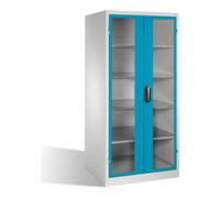C + P Möbelsysteme Armoire à outils C+P XXL avec portes battantes à fenêtre transparente, 4 tablettes intérieures, H1950xL930xP800mm Façade bleu clair Corps gris clair Quantité:1