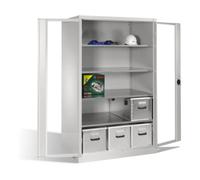 C + P Möbelsysteme Armoire à outils C+P XXL avec portes battantes à fenêtre transparente, 4 tablettes, H1950xL1200xP800mm Façade gris clair Corps gris clair Quantité:1