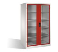 C + P Möbelsysteme Armoire à outils C+P XXL avec portes battantes à fenêtre transparente, 4 tablettes, H1950xL1200xP800mm Façade rouge ru orps gris clair Quantité:1