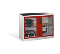 C + P Möbelsysteme Armoire d'appoint à outils C+P avec portes battantes à fenêtre transparente, 1 fond, H1000xL1200xP500mm Façade rouge ru orps gris clair Quantité:1