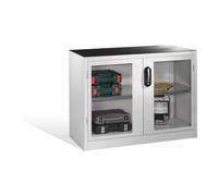C + P Möbelsysteme Armoire d'appoint à outils C+P avec portes battantes à fenêtre transparente, 1 fond, H1000xL1200xP500mm Façade gris clair Corps gris clair Quantité:1